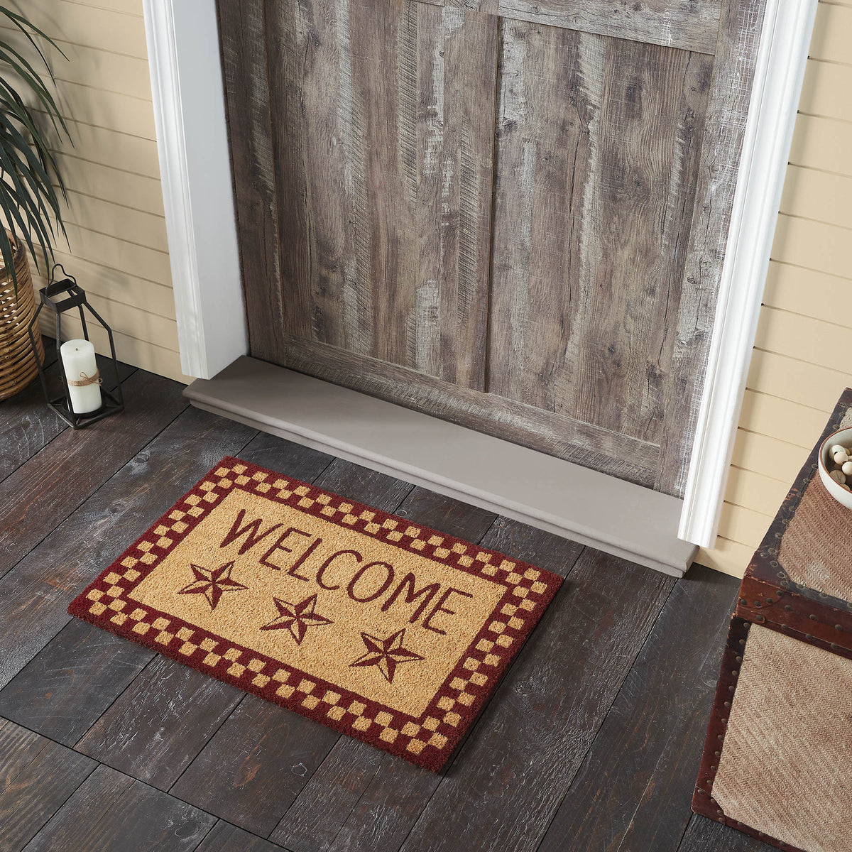 Welcome Rug Patterns Burgundy Check Stars Coir Welcome Rug Rect – Pine Valley Quilts